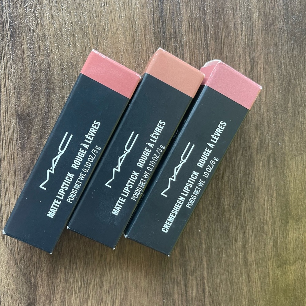 Only swatched, not used Mac matte lipsticks in kinda sexy, modesty, and Yash.
